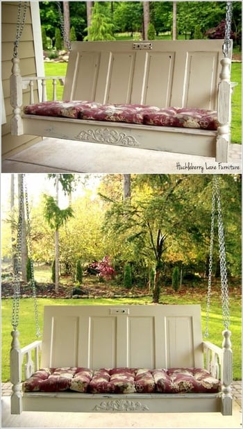 Porch swing made from an old door