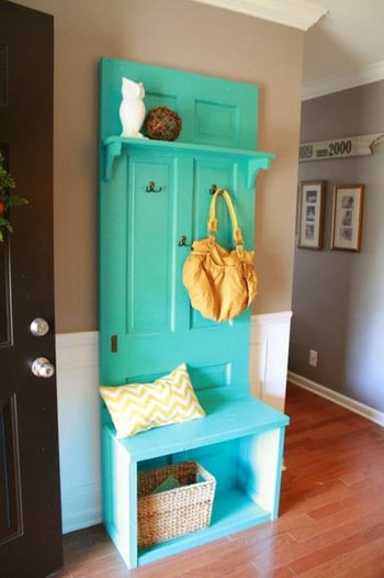 Green open hutch made from an old door