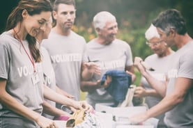 volunteers sorting goods