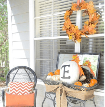 fall display on the front porch