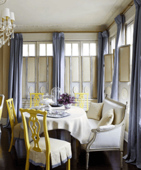 updated dining room with curtains, and sunshades