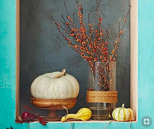 White pumpkin fall mantle decor