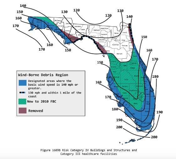 High Velocity Hurricane Zone Florida wind map